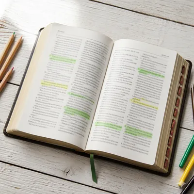 Evergreen Highlighted Bible Study on White Wood
