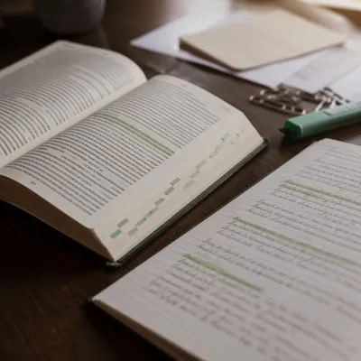 Evergreen Highlighted Bible Study Desk Closeup