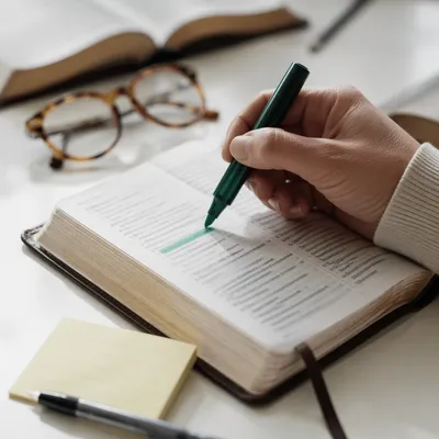 Evergreen Marker Highlighting Bible Study Passage