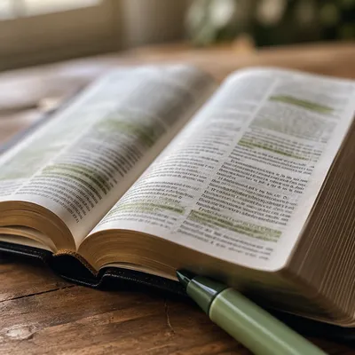 Evergreen Highlighted Bible Passages Close-Up