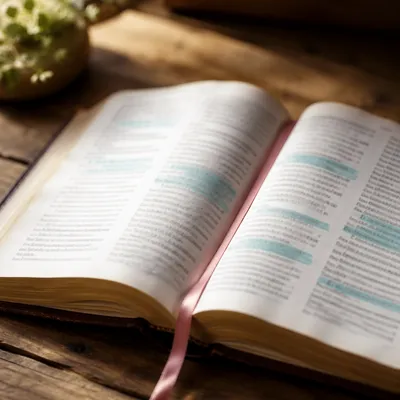 Highlighted Bible Passages on Rustic Table