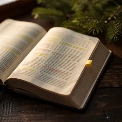 Highlighted Bible Passages with Evergreen Sprig