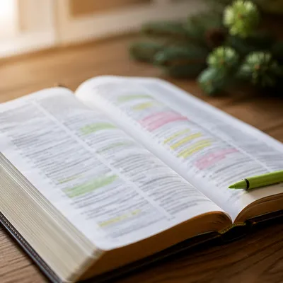 Highlighted Bible Passages with Evergreen Marker