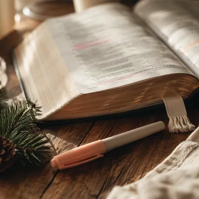 Highlighted Bible Passages with Evergreen Sprigs