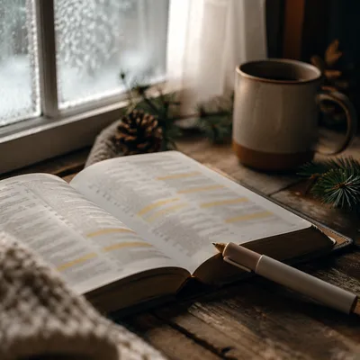Open Bible with Marker by Window