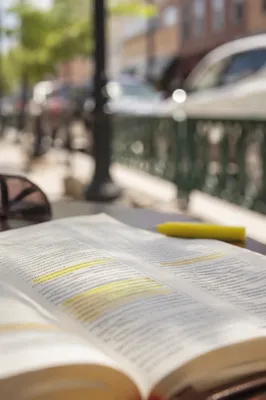 Highlighted Bible Passages on Café Table