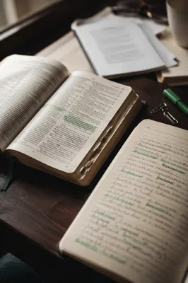 Evergreen Highlighted Bible Passages on Study Desk