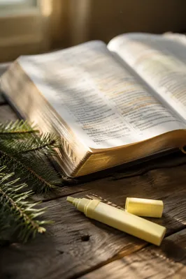 Highlighted Bible Study With Evergreen Branch