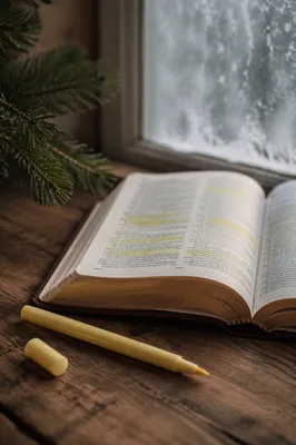 Highlighted Bible Study with Evergreen Sprig