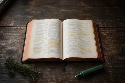 Highlighted Scripture with Evergreen Sprig