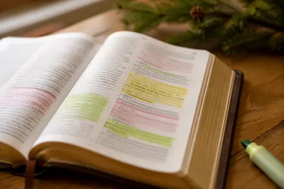 Highlighted Bible Passages with Evergreen Marker