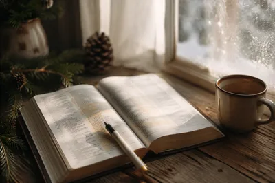 Highlighted Bible Devotion with Evergreen Morning Light