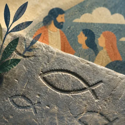 Carved Ichthys Symbols on Weathered Stone