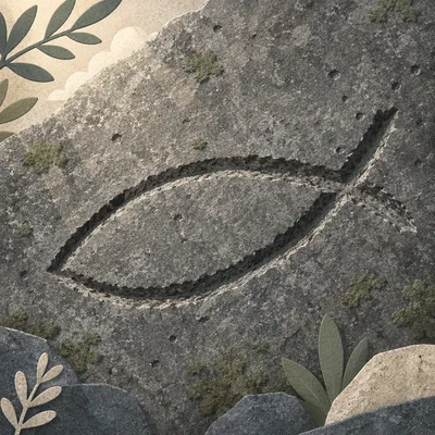 Carved Ichthys Symbol on Weathered Stone