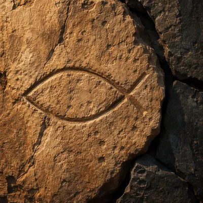 Ancient Ichthys Carving on Weathered Stone
