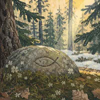 Weathered Ichthys Stone in Evergreen Grove