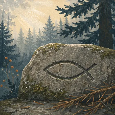 Ichthys Carving on Evergreen Forest Stone
