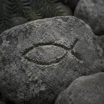 Weathered Ichthys Carving on Ancient Stone