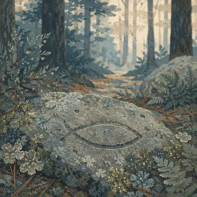Ichthys Symbol Carved on Forest Stone