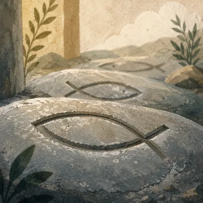 Ichthys Fish Symbol Carved in Stone