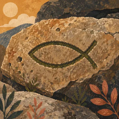 Ancient Ichthys Symbol Carved in Stone