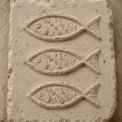 Ancient Ichthys Fish Carvings in Limestone