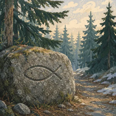 Ancient Ichthys Carving by Evergreen Path