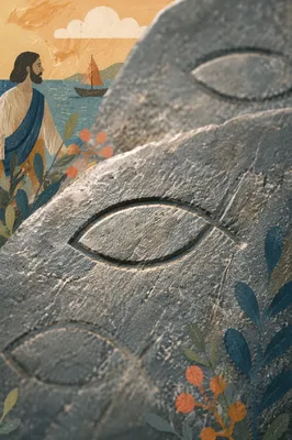 Carved Ichthys Symbols on Weathered Stone