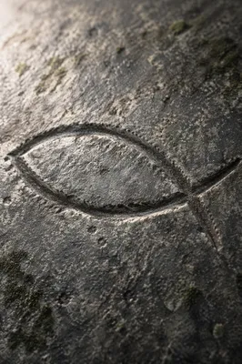Ancient Ichthys Carving on Weathered Stone