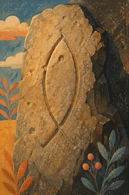 Ancient Ichthys Carving on Weathered Stone
