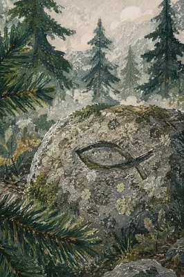 Ancient Ichthys Carving in Evergreen Grove