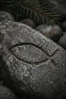 Weathered Ichthys Carving on Ancient Stone