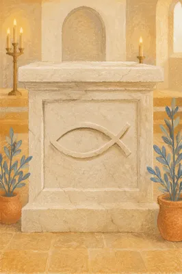 Ancient Ichthys Carving on Limestone Altar