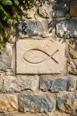 Carved Ichthys Symbol on Weathered Limestone