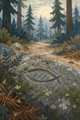 Ichthys Symbol Carved on Forest Stone