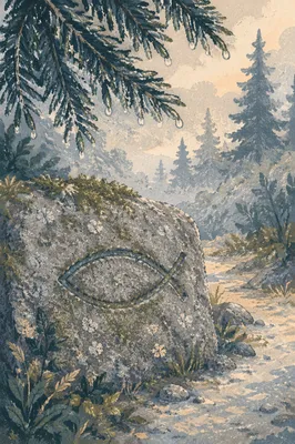 Ichthys Symbol Carved in Evergreen Stone