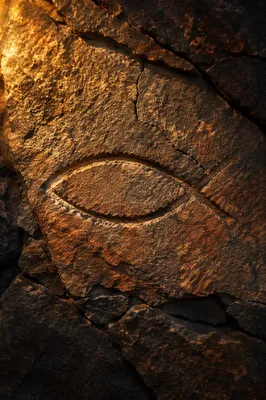 Ancient Ichthys Fish Symbol in Stone