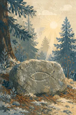 Weathered Stone Ichthys in Evergreen Grove