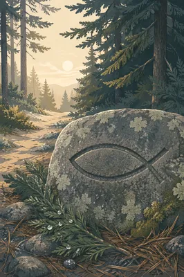 Ichthys Fish Carved on Woodland Stone
