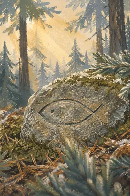 Ancient Ichthys Carving Among Evergreen Moss