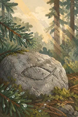 Ancient Ichthys Carving on Evergreen Stone