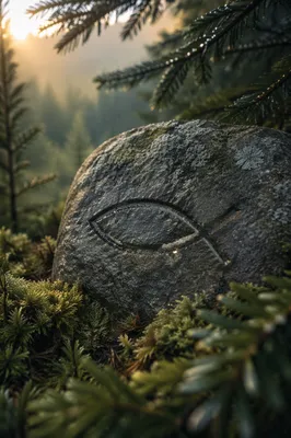 Ichthys Carved Stone in Evergreen Dawn