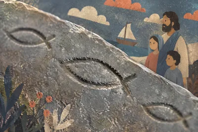 Carved Ichthys Symbols on Weathered Stone