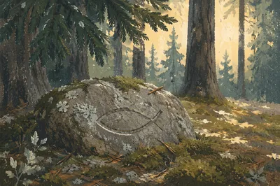 Ancient Ichthys Stone in Evergreen Grove