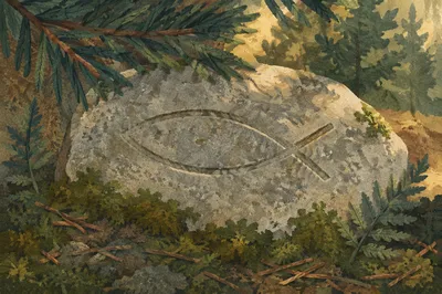 Ancient Ichthys Symbol on Evergreen Stone