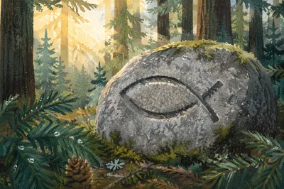 Ichthys Symbol Carved in Evergreen Stone