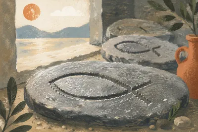 Ichthys Fish Symbol Carved in Stone