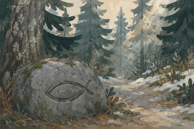 Ancient Ichthys Carving by Evergreen Path