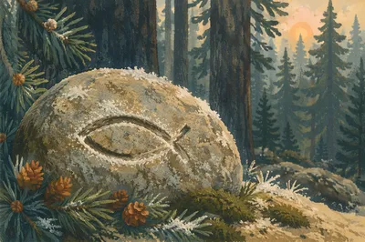 Ichthys Symbol on Frosted Forest Stone