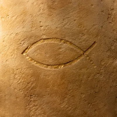 Ancient Ichthys Carved in Weathered Sandstone